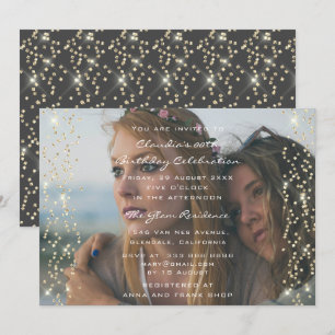 Photo Bridal Shower Birthday Coral Confetti Grey Invitation