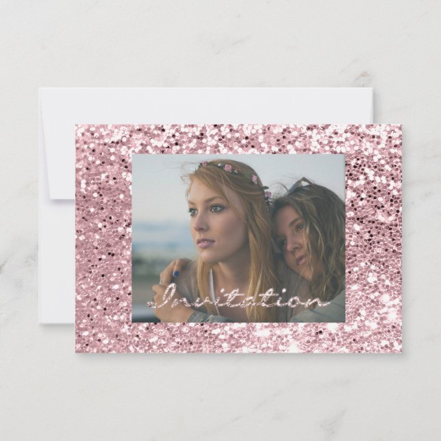 Photo Bridal Shower Rose Glitter Pink Graduation Invitation (Back)