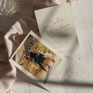 Photo Bright Orange Retro Fun Whimsical Wedding Invitation