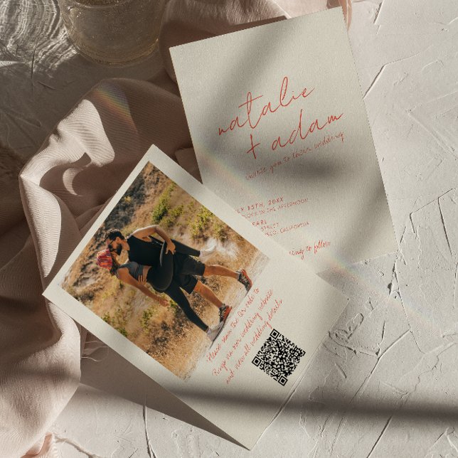 Photo Bright Orange Retro Fun Whimsical Wedding Invitation (Creator Uploaded)