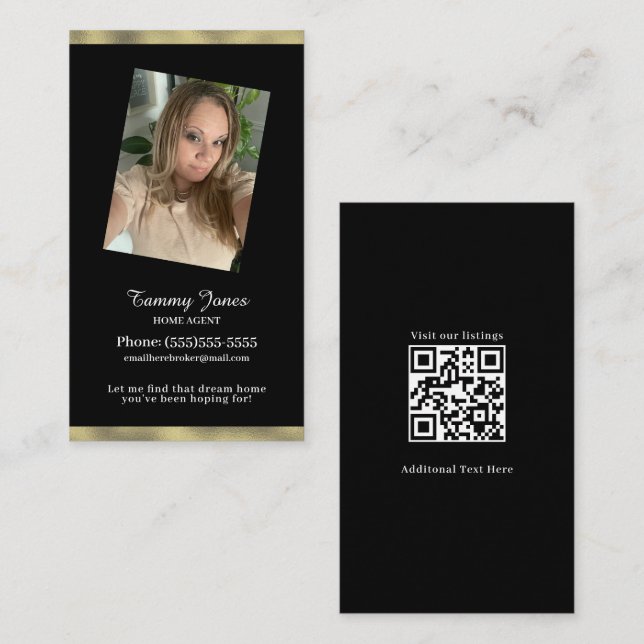 Photo Broker Home Agent Minimalist Gold Black Business Card (Front/Back)