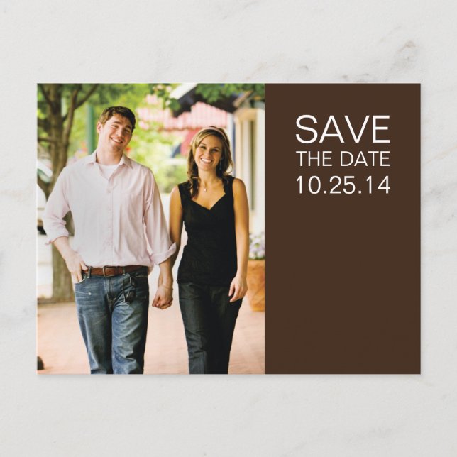 Photo Brown/White Save the Date Postcard 1 (Front)