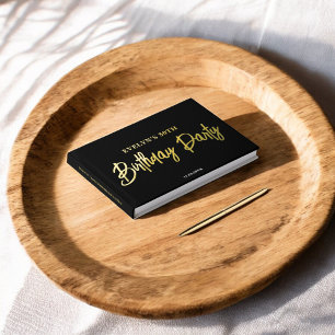 Photo Brush Script Elegant Black Birthday Guest Book