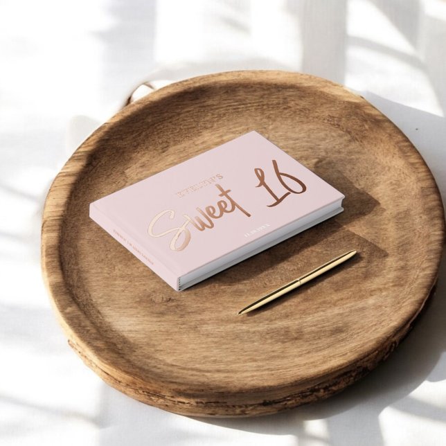 Photo Brush Script Elegant Blush Sweet 16 Guest Book (Creator Uploaded)