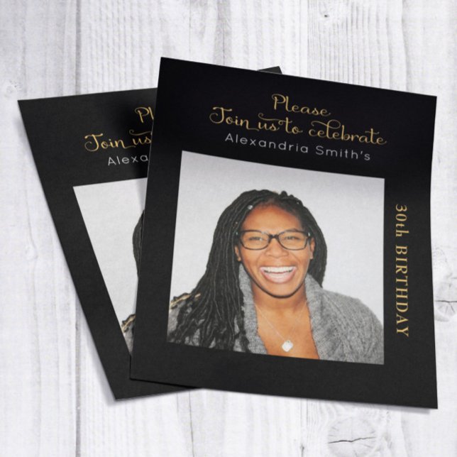 Photo Budget 30th Birthday Invitation Black Gold (Creator Uploaded)