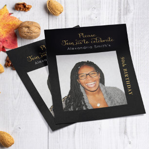 Photo Budget 50th Birthday Invitation Black Gold