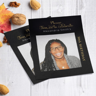 Photo Budget 50th Birthday Invitation Black Gold