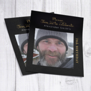 Photo Budget 70th Birthday Invitation Black Gold