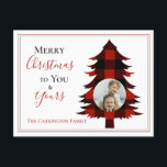Photo Buffalo Check Christmas Tree  Postcard<br><div class="desc">Cute Christmas greeting postcard “Merry Christmas to You & Yours” typography and script.</div>