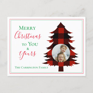 Photo Buffalo Check Christmas Tree Red Green Postcard
