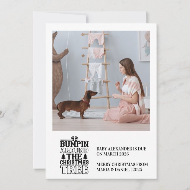 Photo Bumpin’ Around the Christmas Tree Pregnancy  Holiday Card (Front)