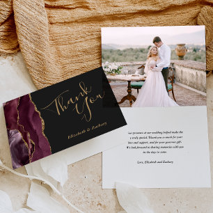 Photo Burgundy Agate Gold Dark Wedding Thank You Card