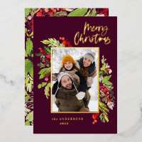 Photo burgundy elegant foliage merry Christmas