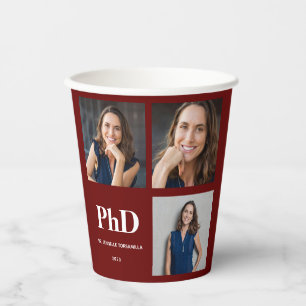 Photo Burgundy PhD Graduation Paper Cups