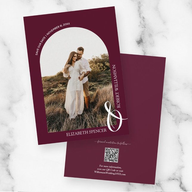 Photo Burgundy QR Code Wedding Save The Date (Creator Uploaded)