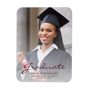 Photo Burgundy Script Graduation Announcement Magnet