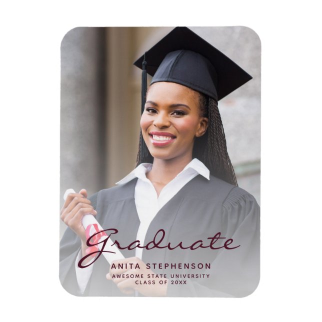 Photo Burgundy Script Graduation Announcement Magnet (Vertical)