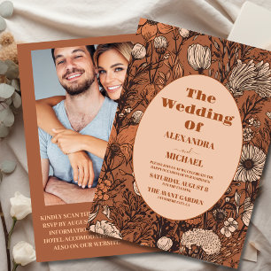 Photo Burnt Orange Wildflowers Wedding Invitation