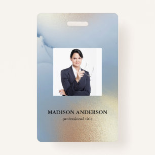 Photo Business Blue Gold Texture ID Badge