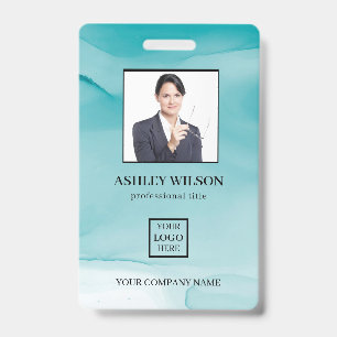 Photo Business ID On Blue Alcohol Ink Badge