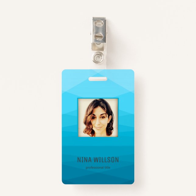 Photo Business ID On Blue Polygonal ID Badge (Front with Clip)