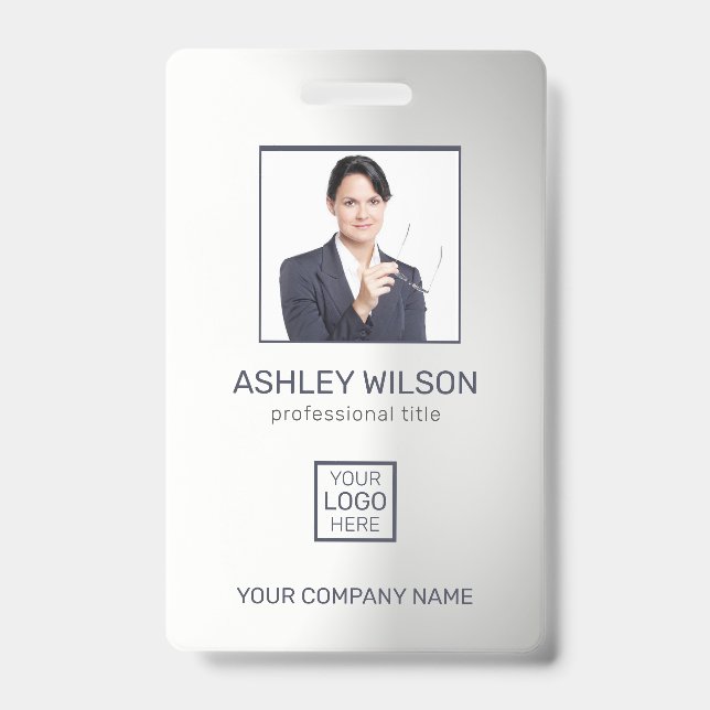Photo Business ID On Gradient Grey Badge (Front)