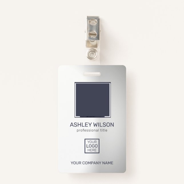 Photo Business ID On Gradient Grey ID Badge (Front with Clip)