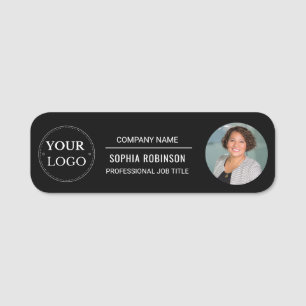 Photo Business Logo Professional Employee Black Name Tag