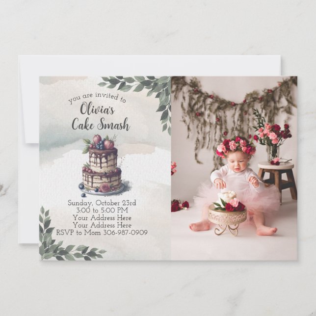 Photo Cake Smash First Birthday Party Invitation (Front)