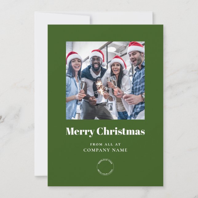 Photo Calendar 2024 Company Logo QR Green Xmas Holiday Card (Front)