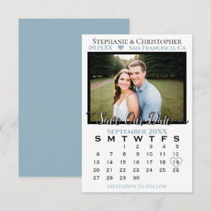 Photo Calendar Dusty Blue Wedding Save Our Date Card
