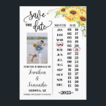 Photo calendar save the date sunflowers wedding invitation<br><div class="desc">Photo Calendar Save the Date,  Wedding save the date,  sunflowers floral design. Romantic boho chic style. Add your own wording into the template,  to move hearts,  click on personalise and scroll down and click on "customise further"</div>