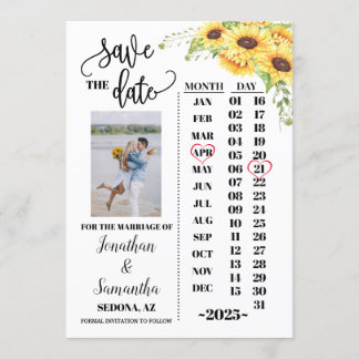 Photo calendar save the date sunflowers wedding invitation