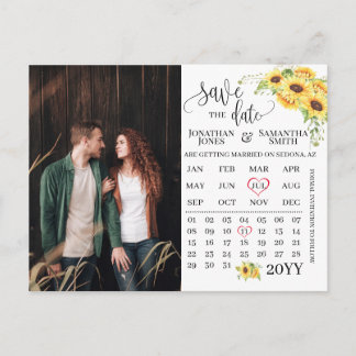 Photo calendar save the date sunflowers wedding postcard