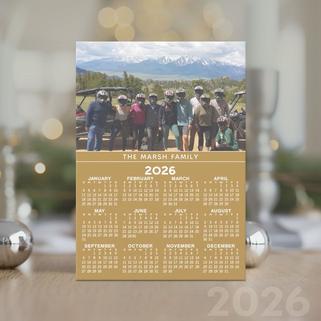 Photo Calendar Year - Gold Holiday Card (2026 Calendar Card)
