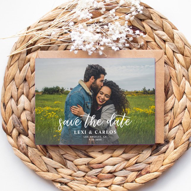 Photo & Calligraphy 2A Lighter Horiz Save the Date Invitation (Creator Uploaded)