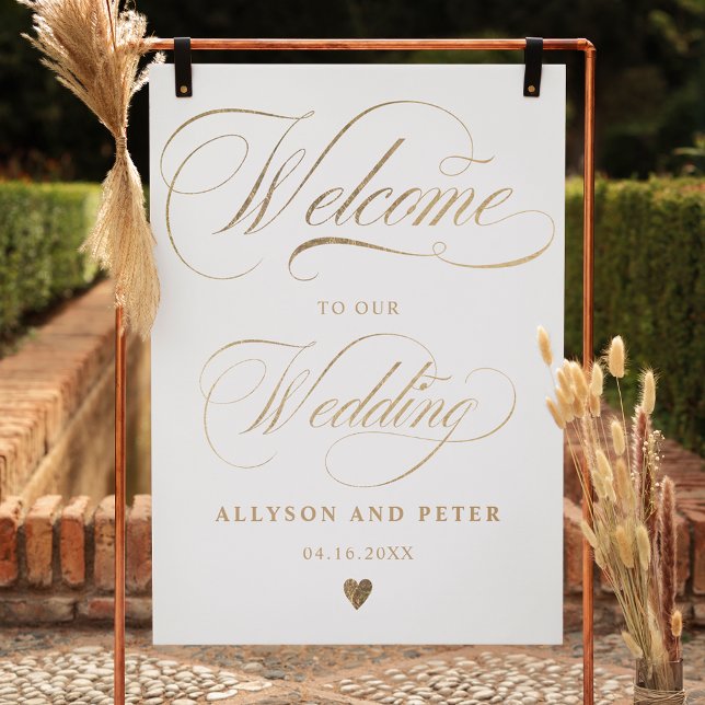 Photo calligraphy chic gold wedding welcome poster (Creator Uploaded)