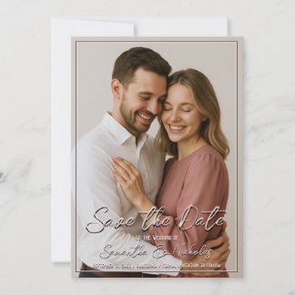 Photo & Calligraphy Minimalist Blush Save the Date Invitation