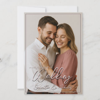 Photo & Calligraphy Minimalist Warm Blush Wedding Invitation