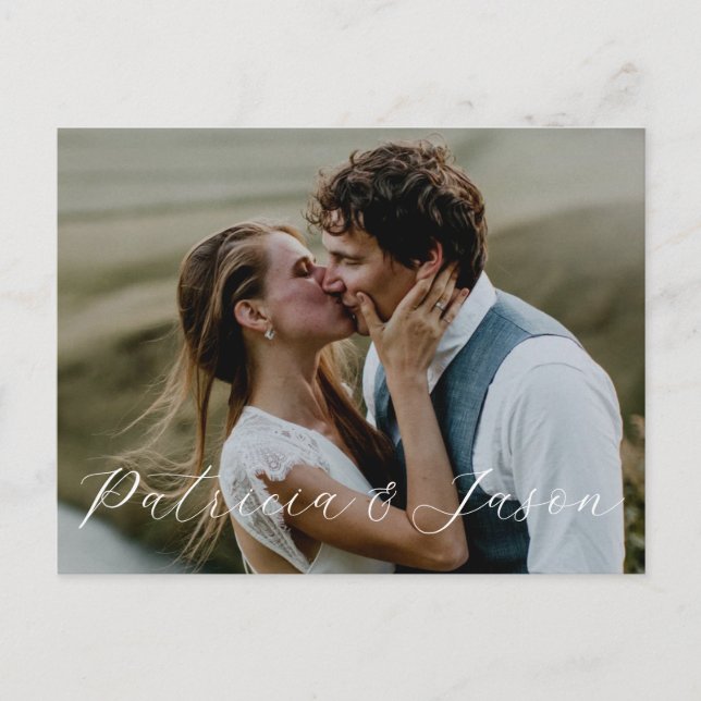 Photo calligraphy minimalist wedding postcard (Front)