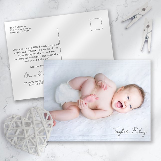 Photo Calligraphy Name Birth Stats New Baby Thank  Postcard (Creator Uploaded)