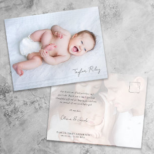 Photo Calligraphy Name Birth Stats New Baby Thank  Postcard
