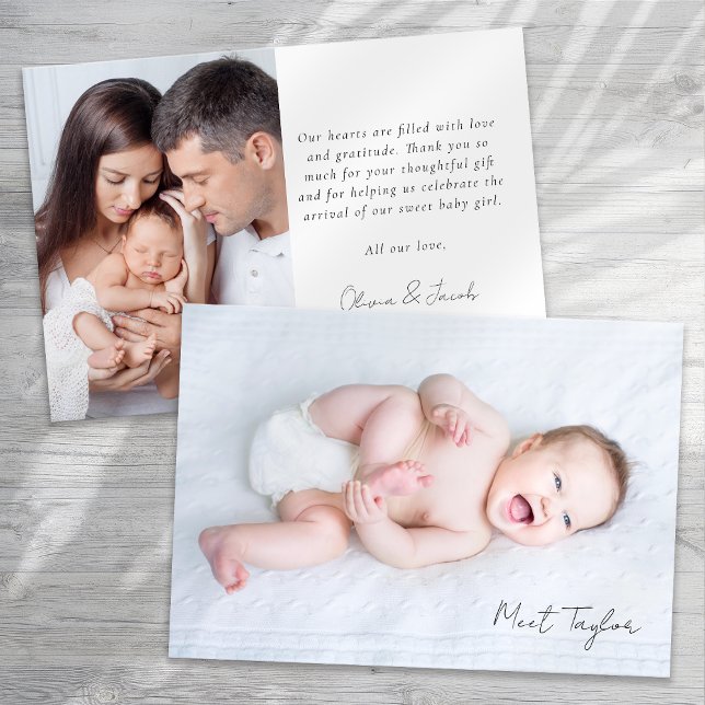Photo Calligraphy Name Birth Stats New Baby Thank You Card (Creator Uploaded)