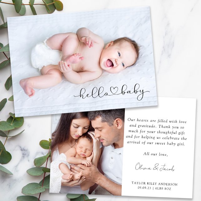 Photo Calligraphy Name Birth Stats New Baby Thank You Card (Creator Uploaded)