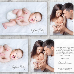 Photo Calligraphy Name Birth Stats New Baby Thank You Card