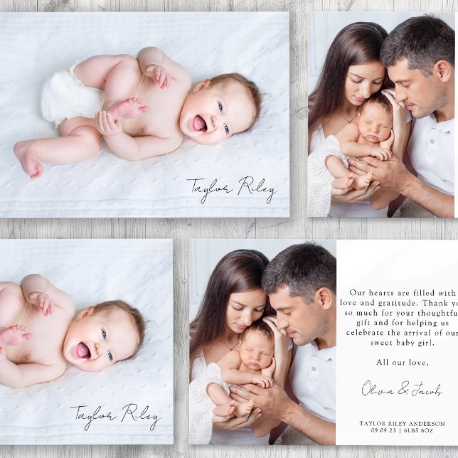 Photo Calligraphy Name Birth Stats New Baby Thank You Card (Creator Uploaded)