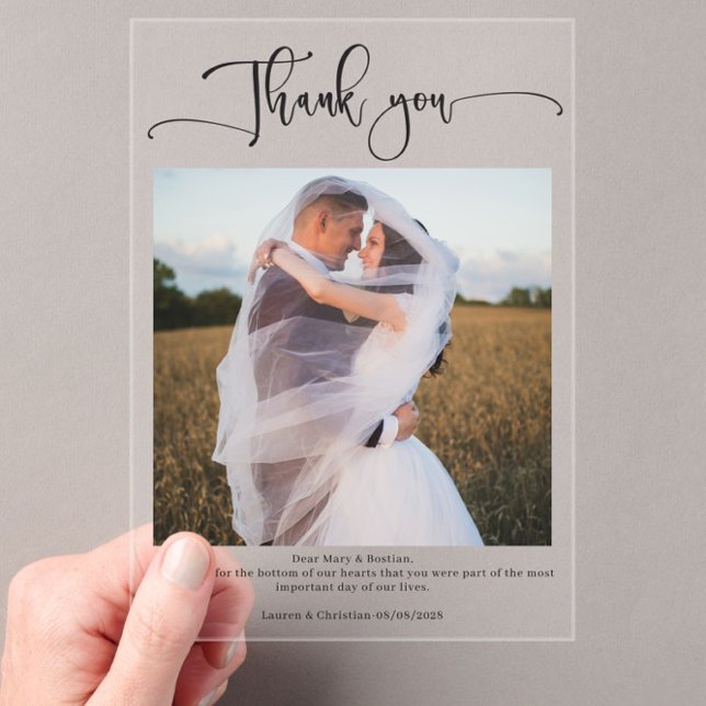 Photo Calligraphy Wedding Thank you Card Acrylic Invitations (Creator Uploaded)