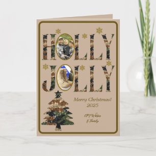 Photo Camo Holly Jolly Merry Christmas Holiday Card