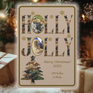 Photo Camo Holly Jolly Merry Christmas Holiday Card