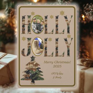 Photo Camo Holly Jolly Merry Christmas Holiday Card